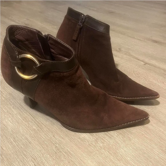 Brown Pointed Toe Suede Bally Ankle Boots - Picture 3 of 8